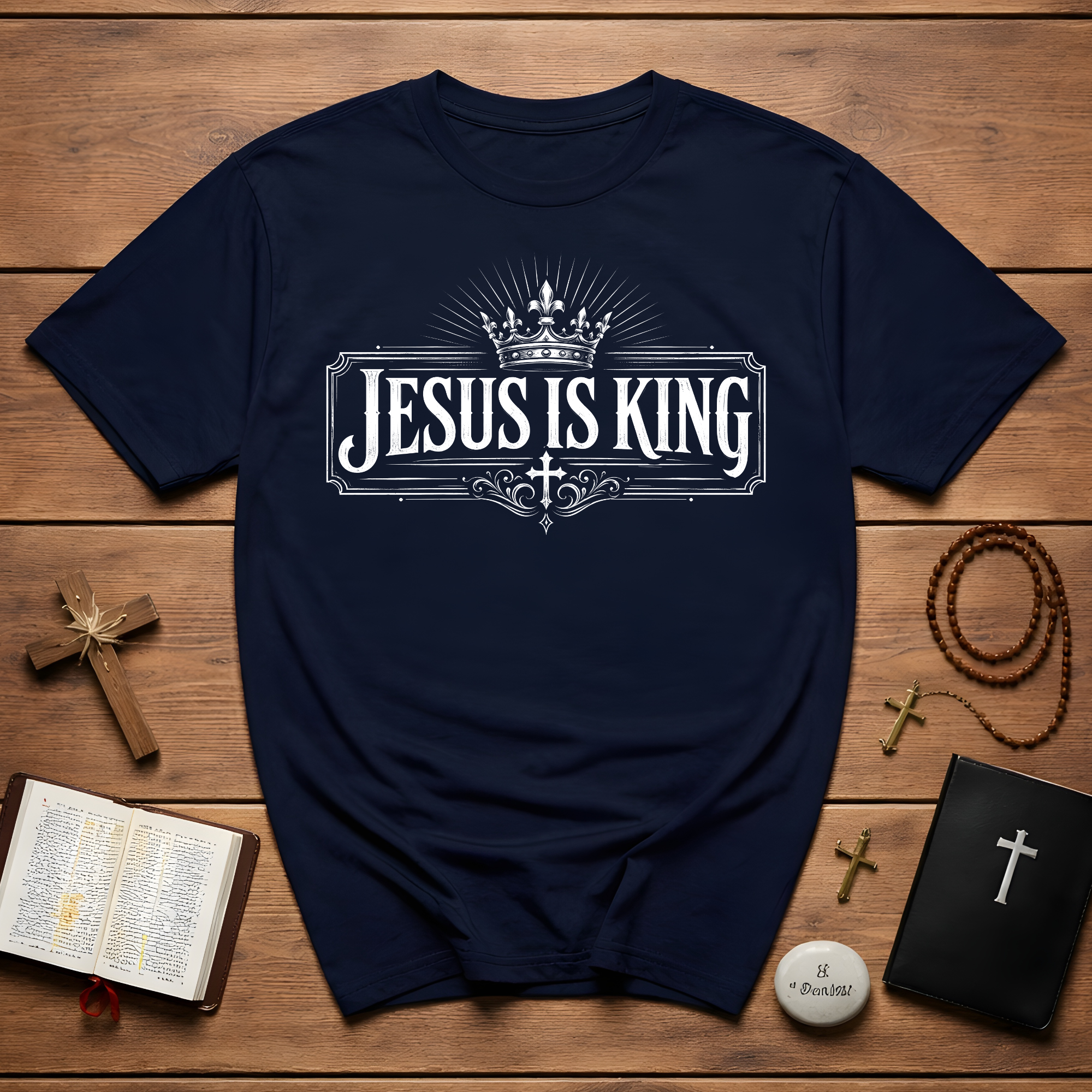 Jesus Is King Crown Cross Christian Faith Worship Bible Verse Gospel