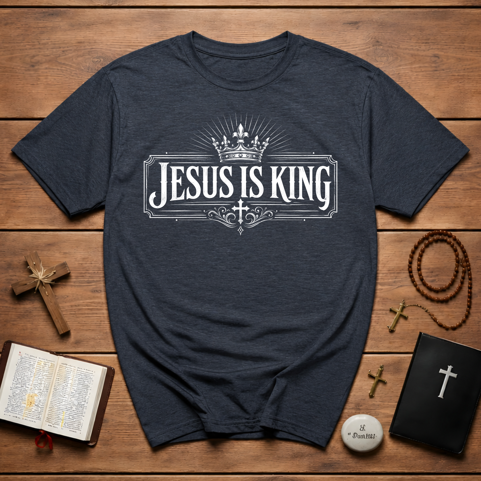 Jesus Is King Crown Cross Christian Faith Worship Bible Verse Gospel