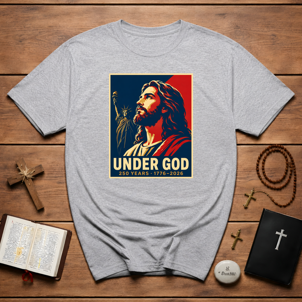 Under God 250 Years 1776 2026 Jesus Christ Patriotic Christian America Liberty T-Shirt