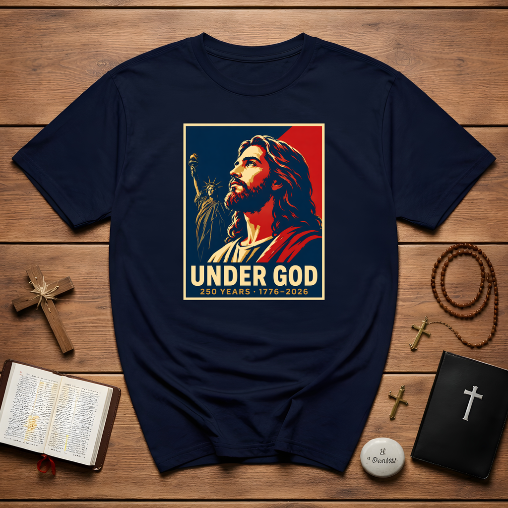 Under God 250 Years 1776 2026 Jesus Christ Patriotic Christian America Liberty T-Shirt