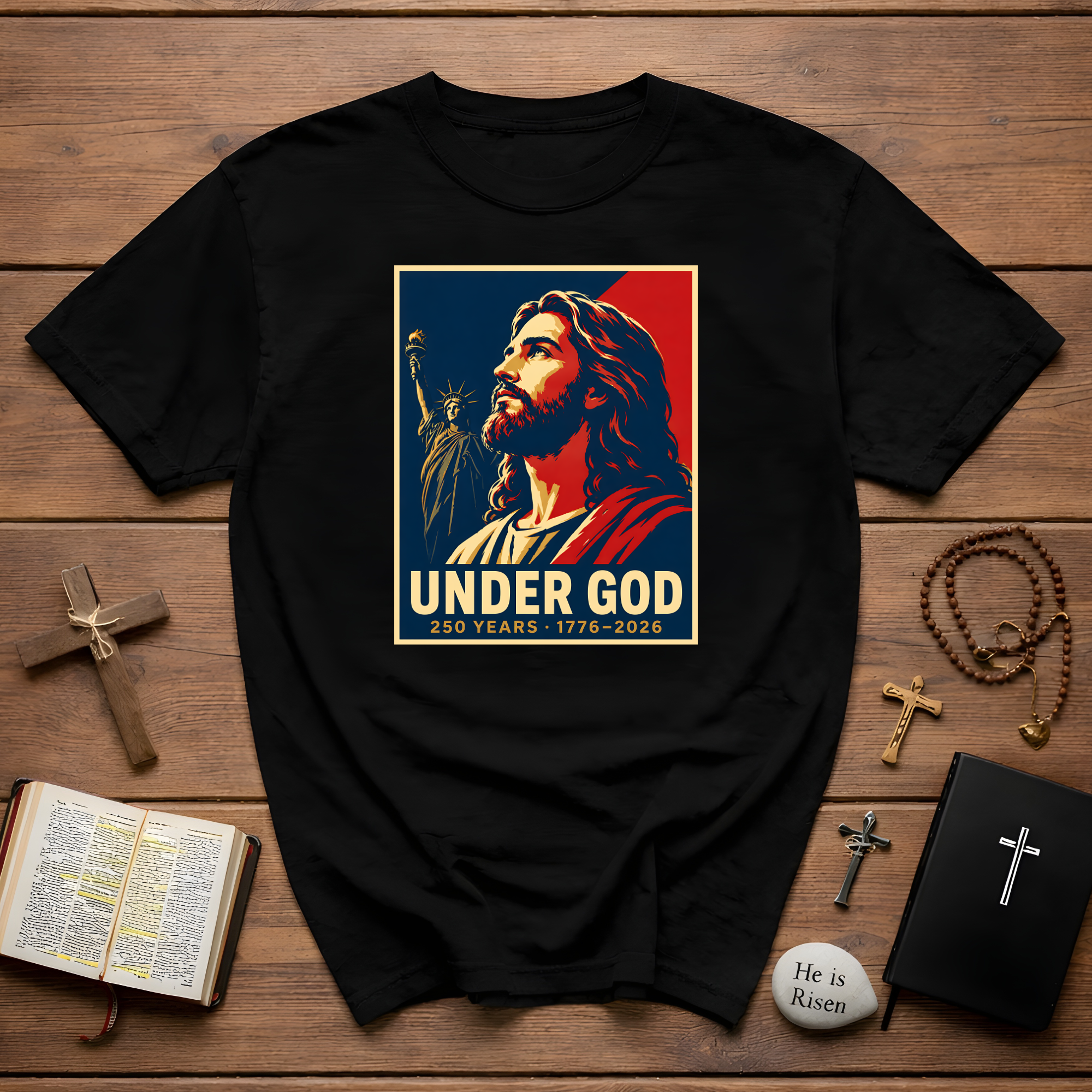 Under God 250 Years 1776 2026 Jesus Christ Patriotic Christian America Liberty T-Shirt