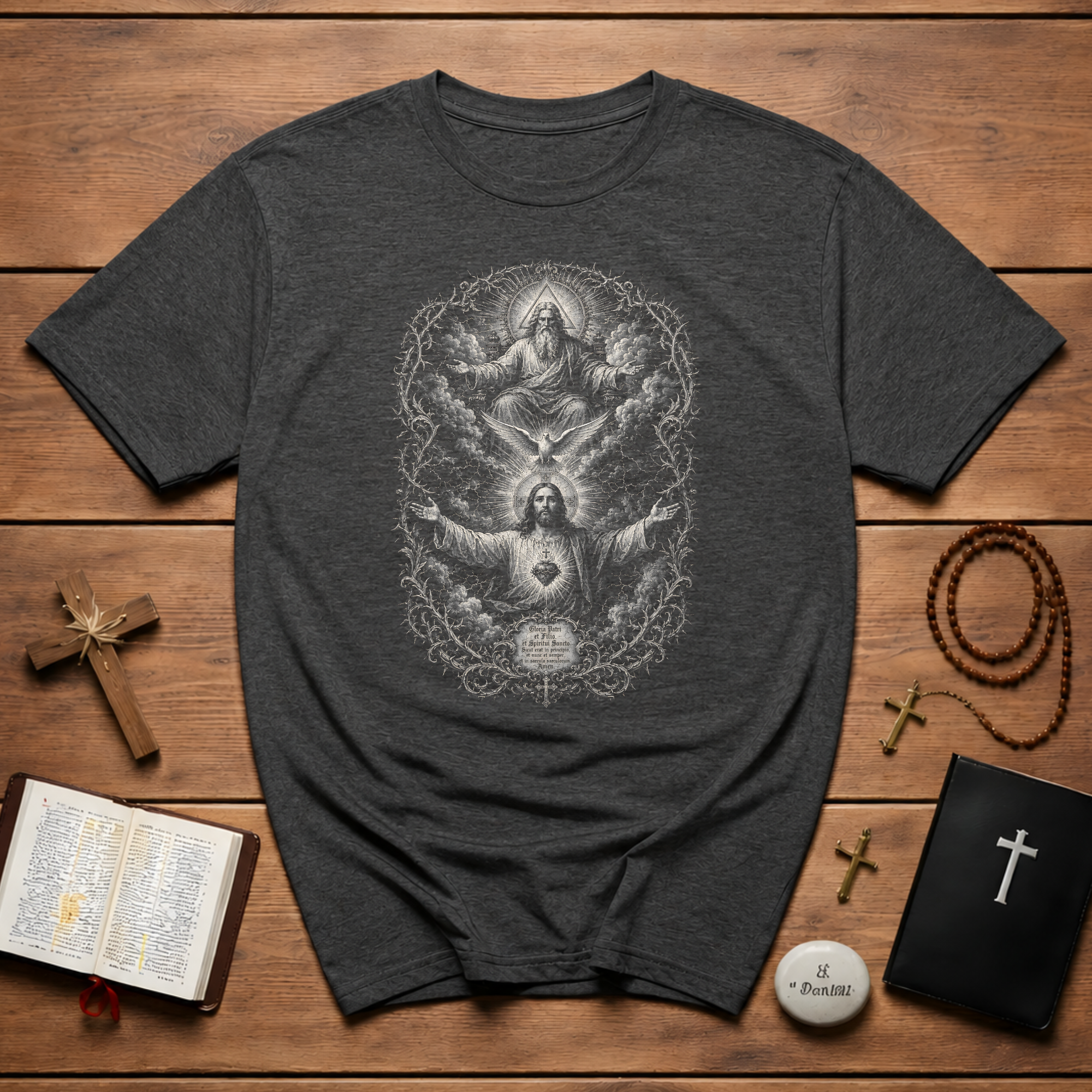 Sacred Heart Of Jesus Holy Trinity Catholic Christian Sacred Art Devotional Religious Faith Symbolism T-Shirt