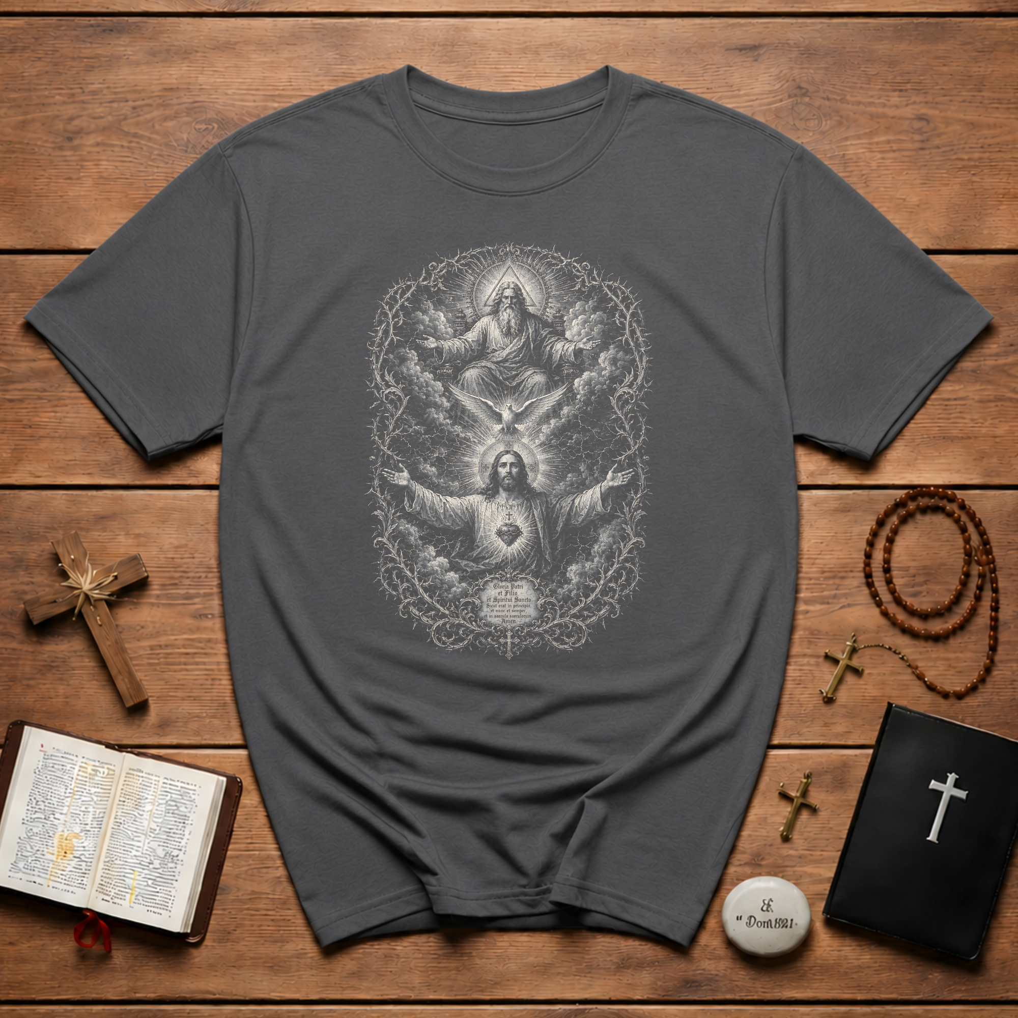 Sacred Heart Of Jesus Holy Trinity Catholic Christian Sacred Art Devotional Religious Faith Symbolism T-Shirt