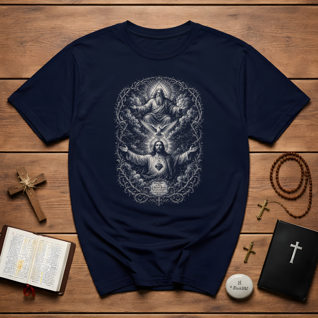 Sacred Heart Of Jesus Holy Trinity Catholic Christian Sacred Art Devotional Religious Faith Symbolism T-Shirt