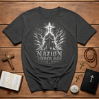 Nation Under God 1776 2026 Christian American Patriot Kneeling At Cross With USA Flag T-Shirt
