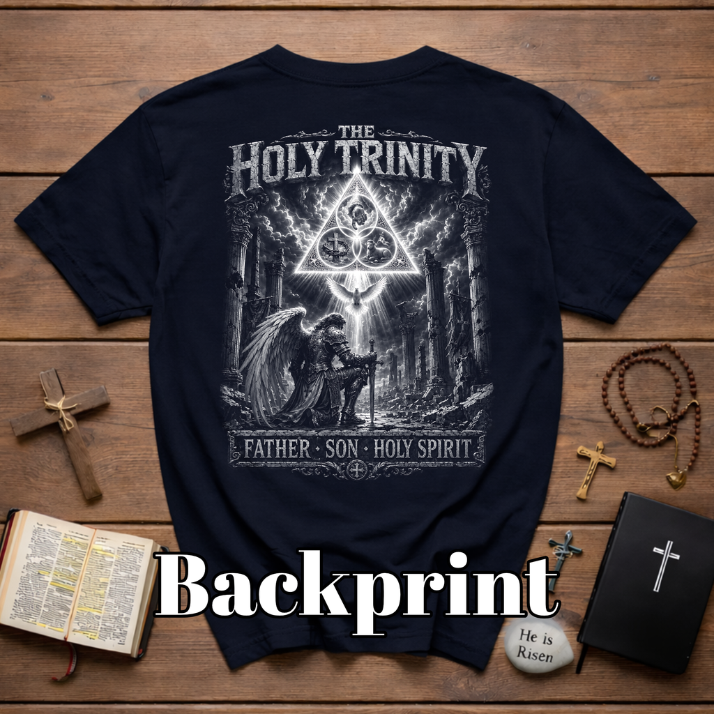 The Holy Trinity Father Son Holy Spirit Angelic Spiritual Warfare Christian Faith Artwork T-Shirt