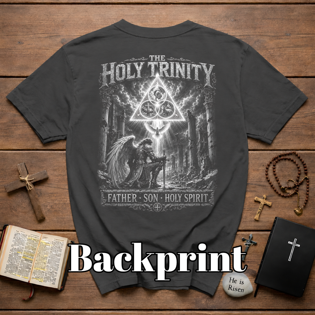 The Holy Trinity Father Son Holy Spirit Angelic Spiritual Warfare Christian Faith Artwork T-Shirt