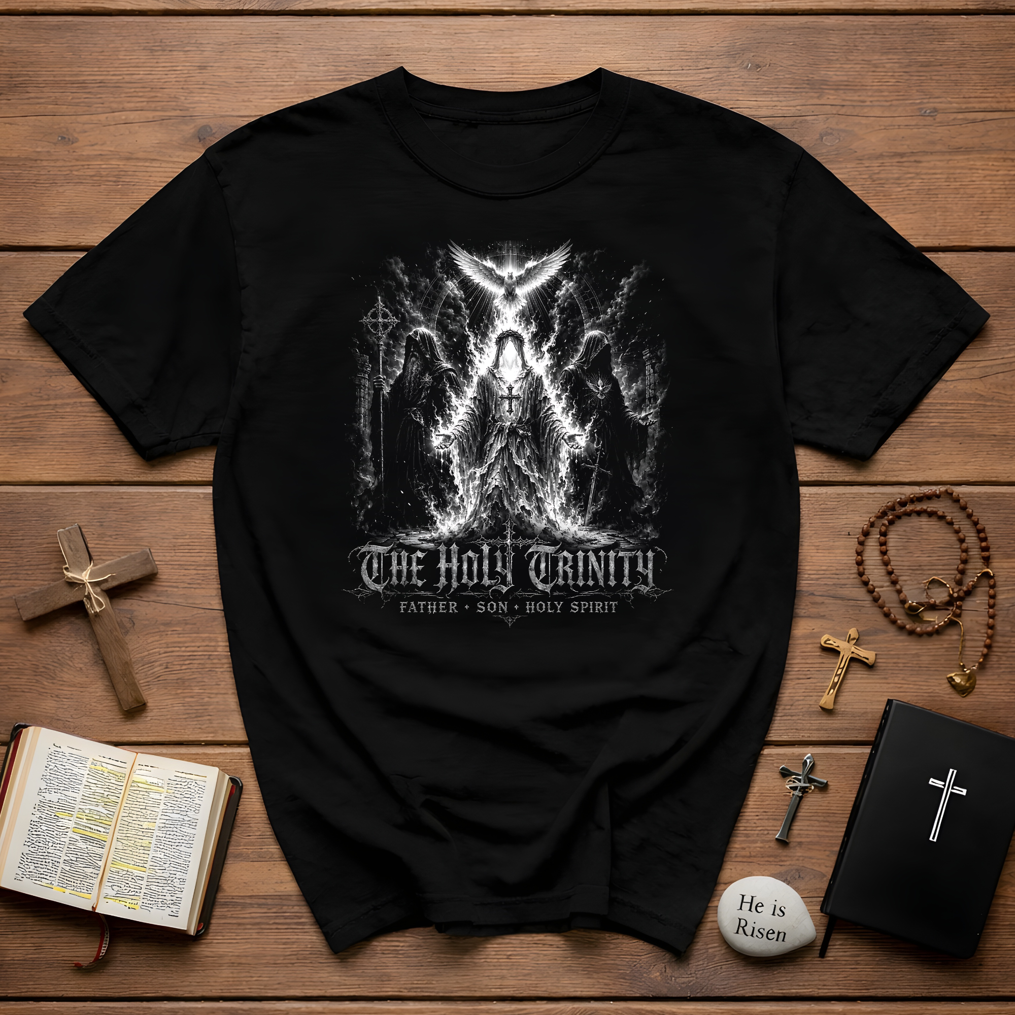 The Holy Trinity Father Son Holy Spirit Christian Faith Symbolism Gothic Sacred Power T-Shirt
