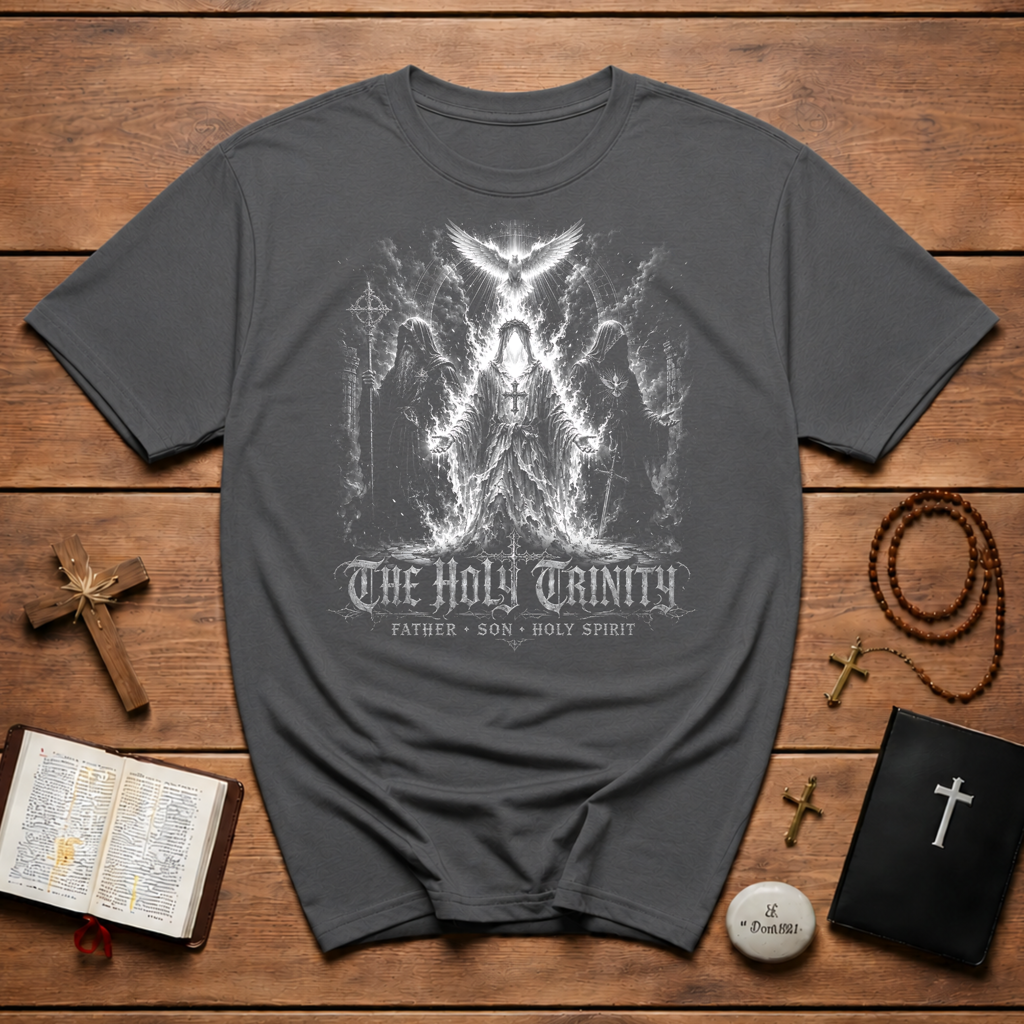 The Holy Trinity Father Son Holy Spirit Christian Faith Symbolism Gothic Sacred Power T-Shirt