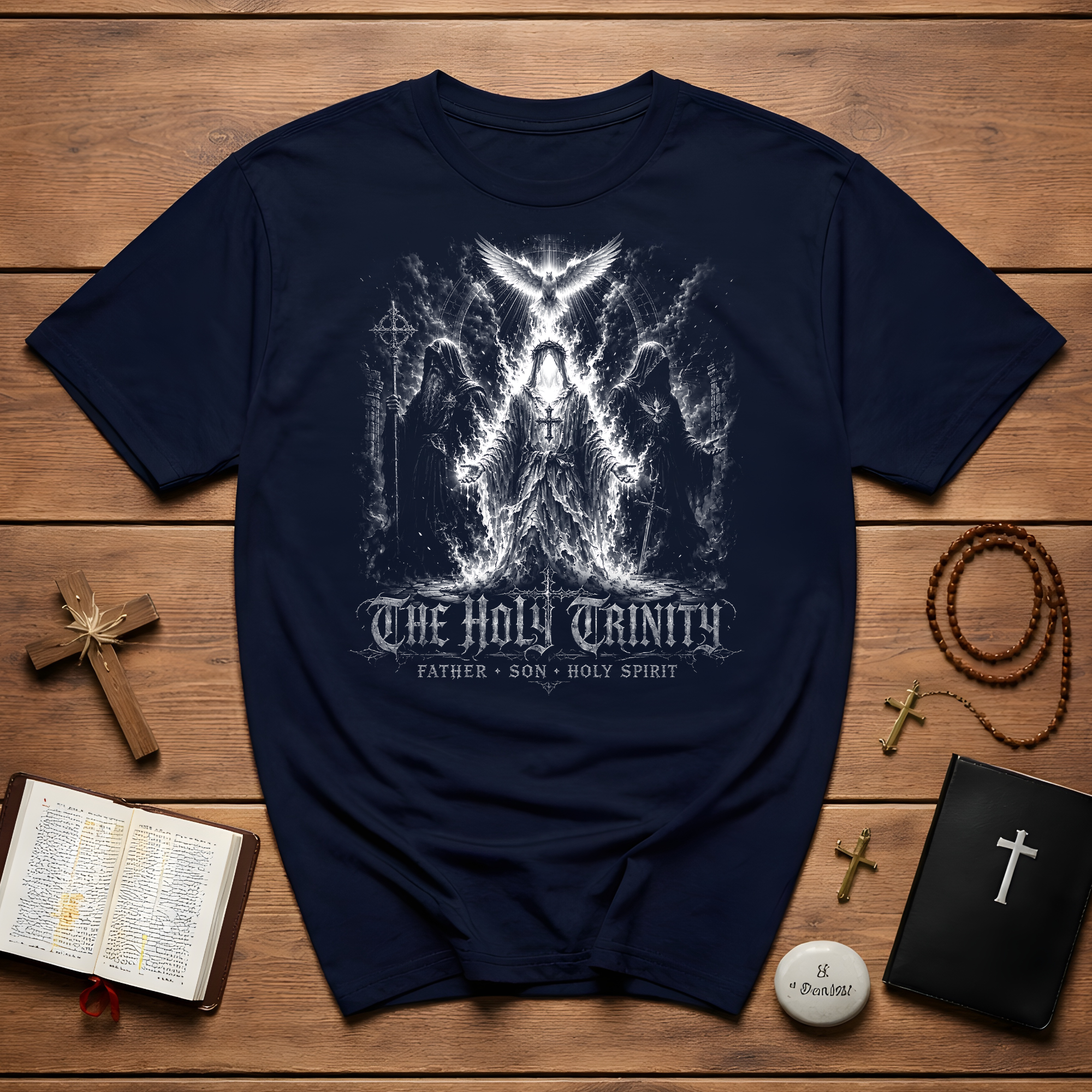 The Holy Trinity Father Son Holy Spirit Christian Faith Symbolism Gothic Sacred Power T-Shirt