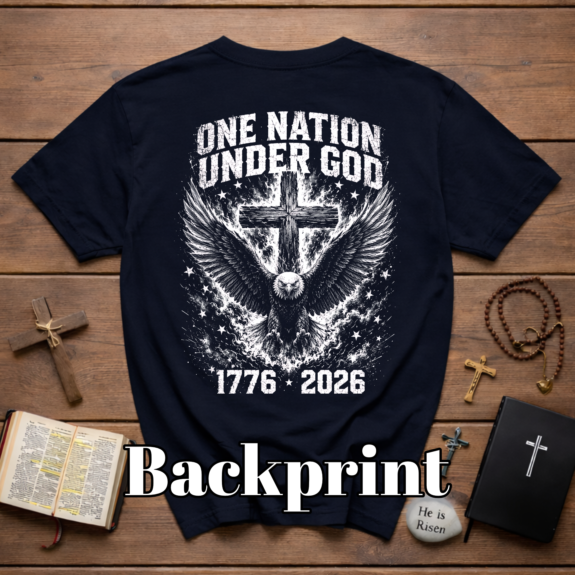 One Nation Under God Eagle Cross 1776 2026 Patriotic Christian American Flag Faith Freedom