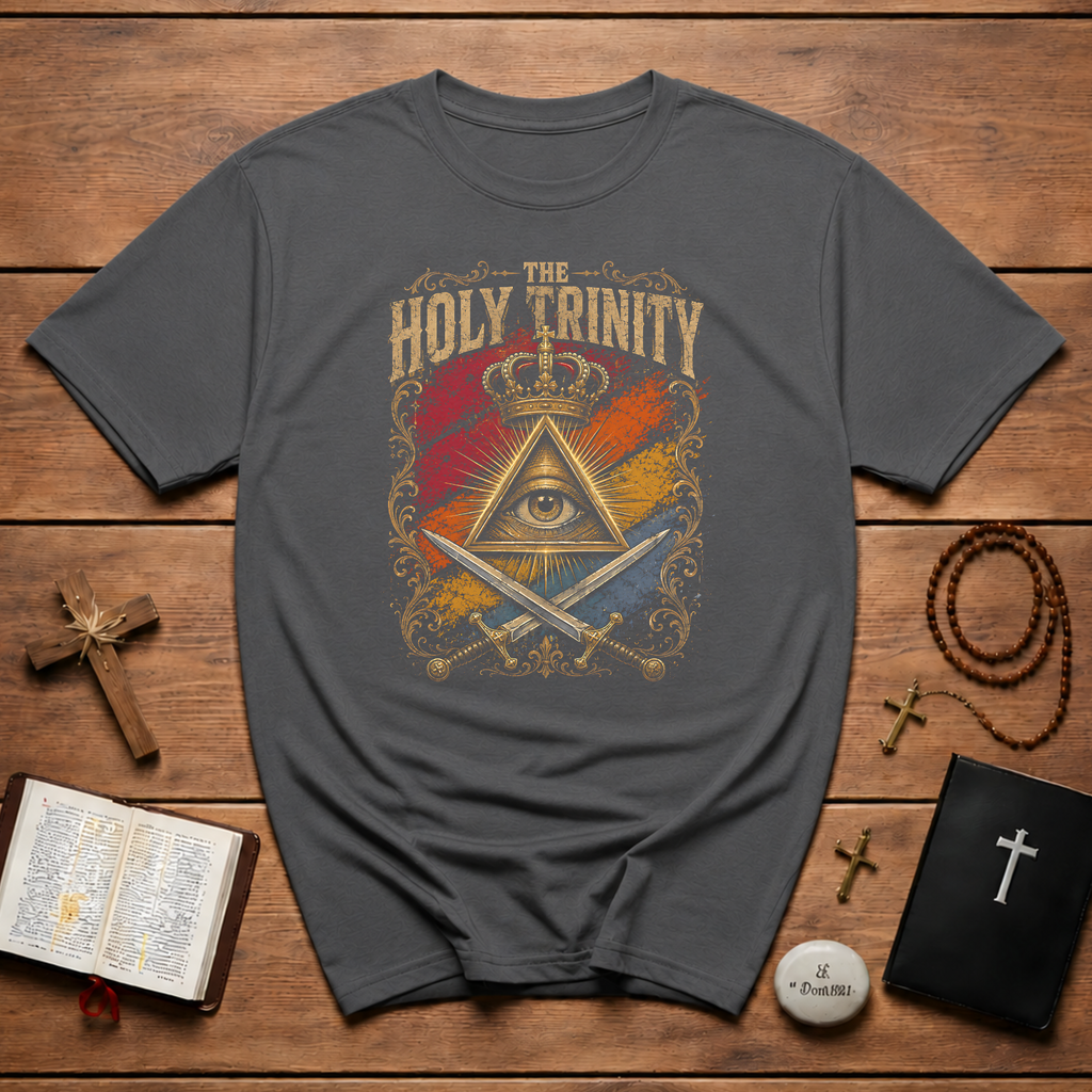 The Holy Trinity All Seeing Eye Crowned Triangle And Crossed Swords Mystic Christian Symbolism T-Shirt