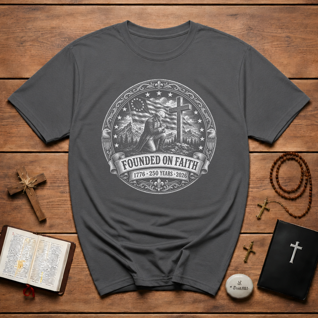 Founded On Faith 1776 250 Years 2026 Christian American Patriot Prayer Cross USA Flag