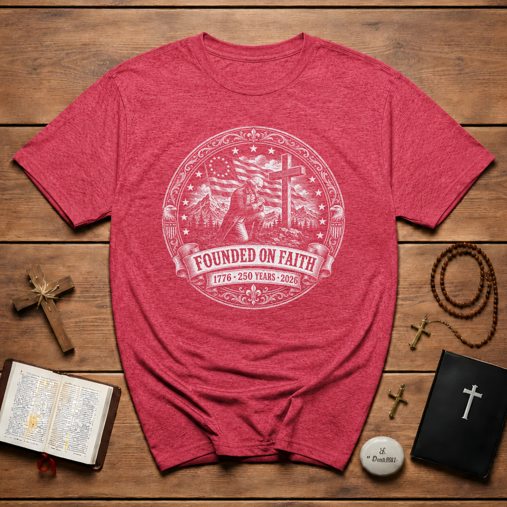 Founded On Faith 1776 250 Years 2026 Christian American Patriot Prayer Cross USA Flag