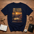 In God We Trust America 250 Years Christian Eagle Cross Bible Patriotic Faith T-Shirt