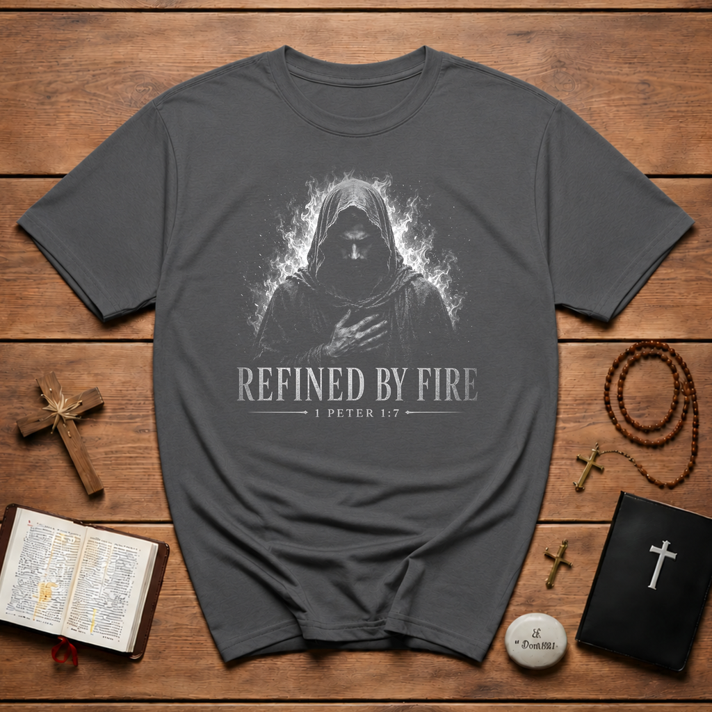 Refined By Fire 1 Peter 1 7 Christian Warrior Faith Bible Verse Scripture T-Shirt