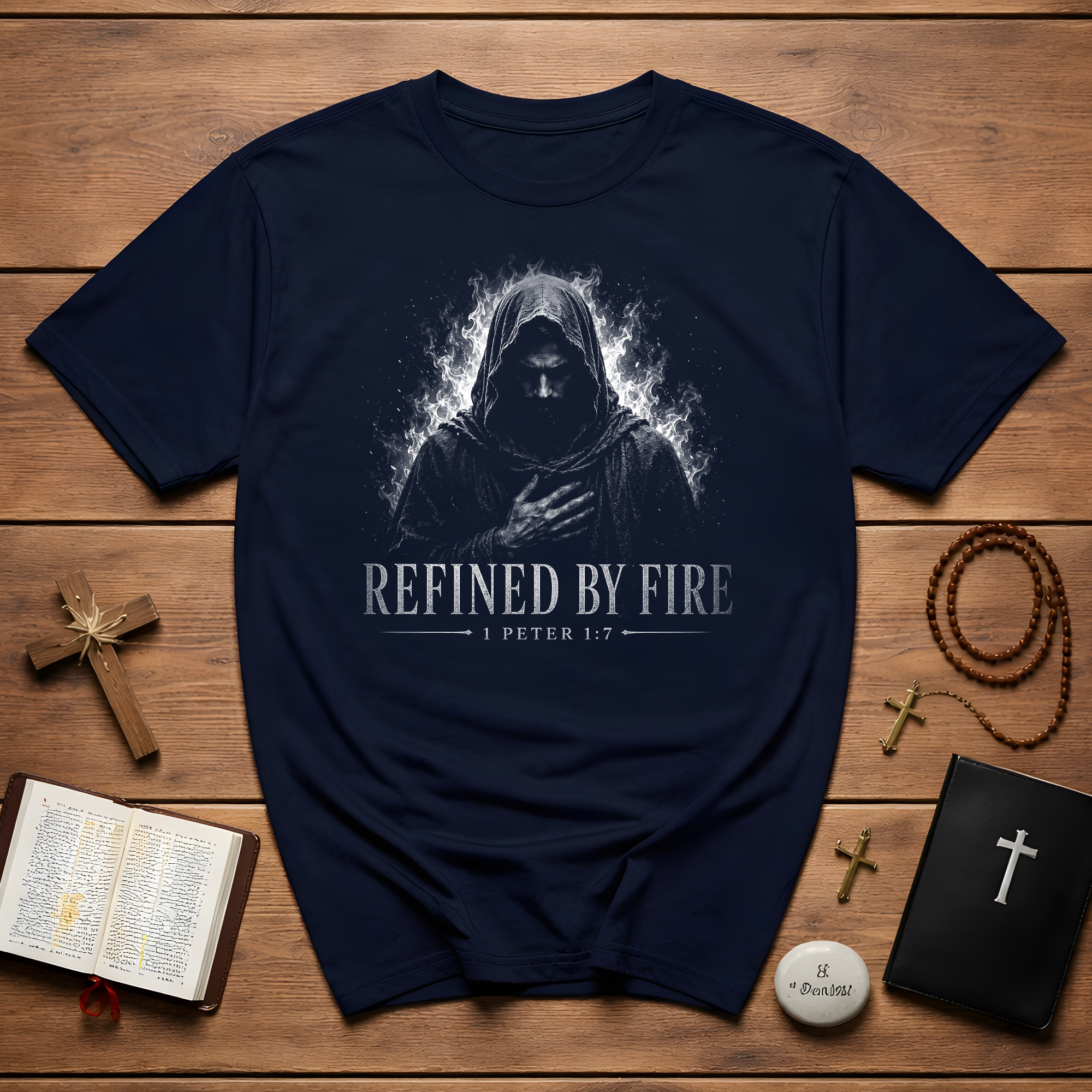Refined By Fire 1 Peter 1 7 Christian Warrior Faith Bible Verse Scripture T-Shirt