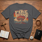 The Fire Still Burns Christian Revival Cross Crown Retro Vintage Faith Jesus T-Shirt