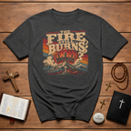 The Fire Still Burns Christian Revival Cross Crown Retro Vintage Faith Jesus T-Shirt