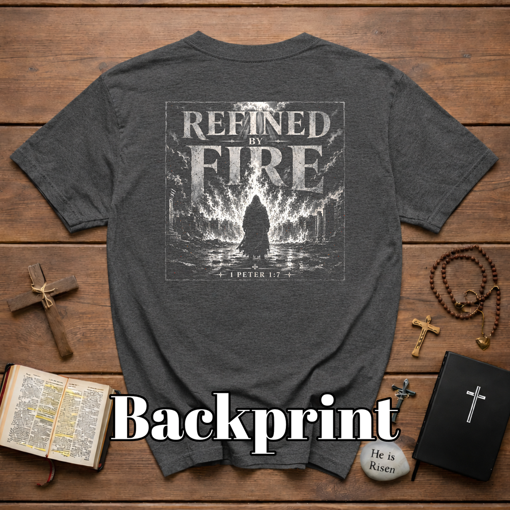 Refined By Fire 1 Peter 1 7 Christian Bible Verse Faith Through Trials Scripture Inspiration T-Shirt