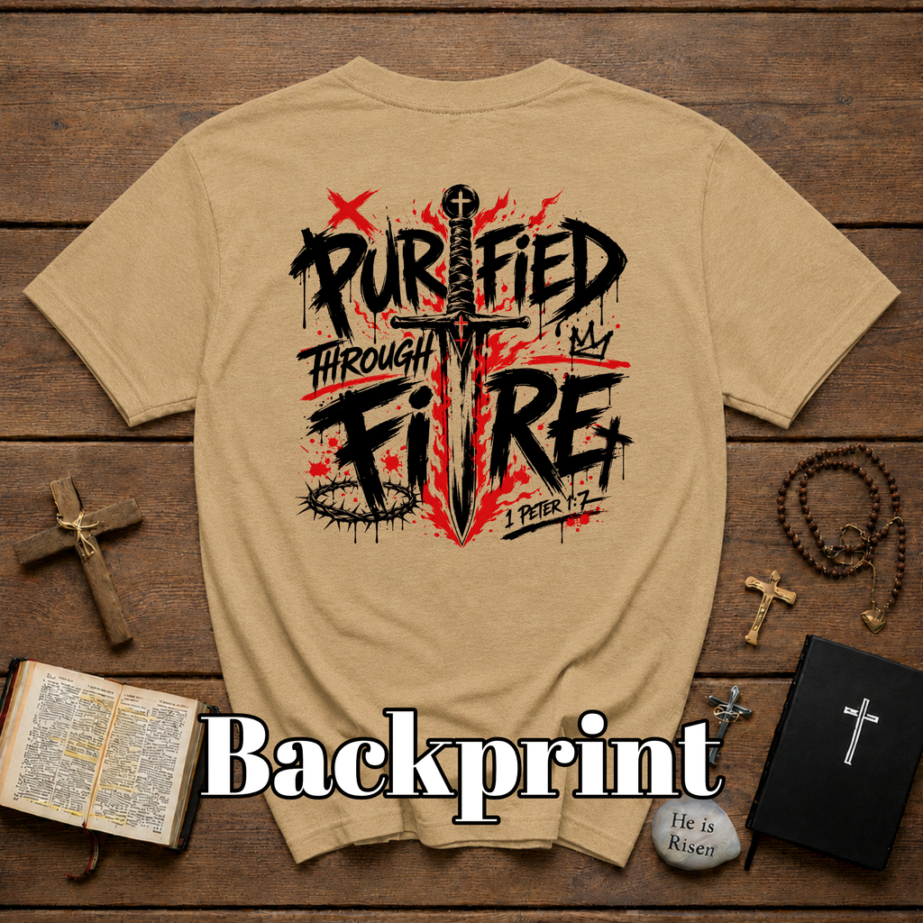 Purified Through Fire Christian Sword Cross 1 Peter 1 7 Bible Verse Faith