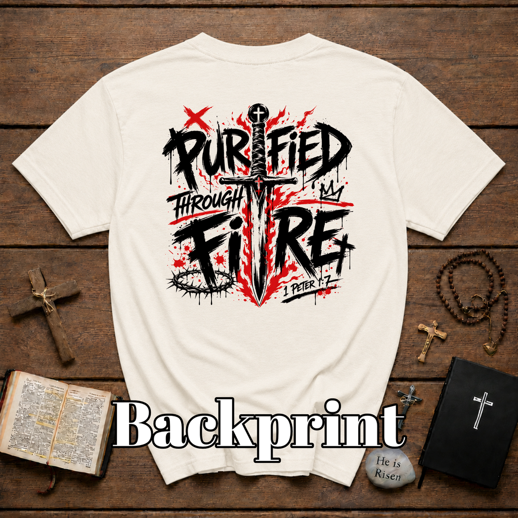 Purified Through Fire Christian Sword Cross 1 Peter 1 7 Bible Verse Faith