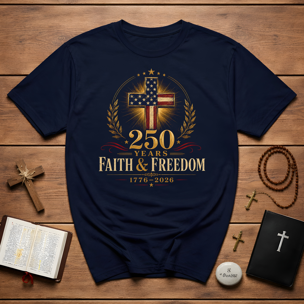 250 Years Faith & Freedom 1776 2026 American Christian Cross Patriotic USA T-Shirt