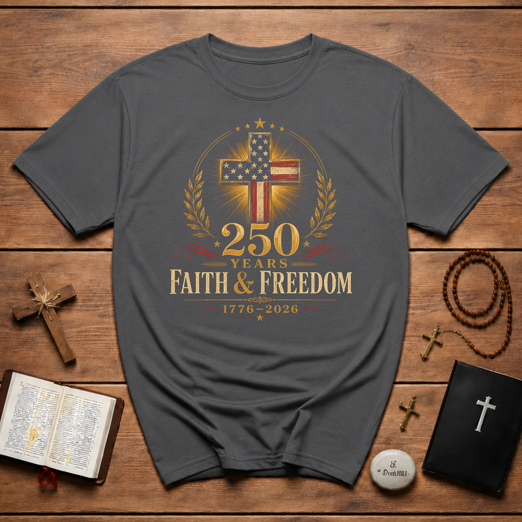 250 Years Faith & Freedom 1776 2026 American Christian Cross Patriotic USA T-Shirt