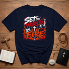 Set The World On Fire Jesus Is King Christian Revival Youth Ministry Evangelism Art T-Shirt