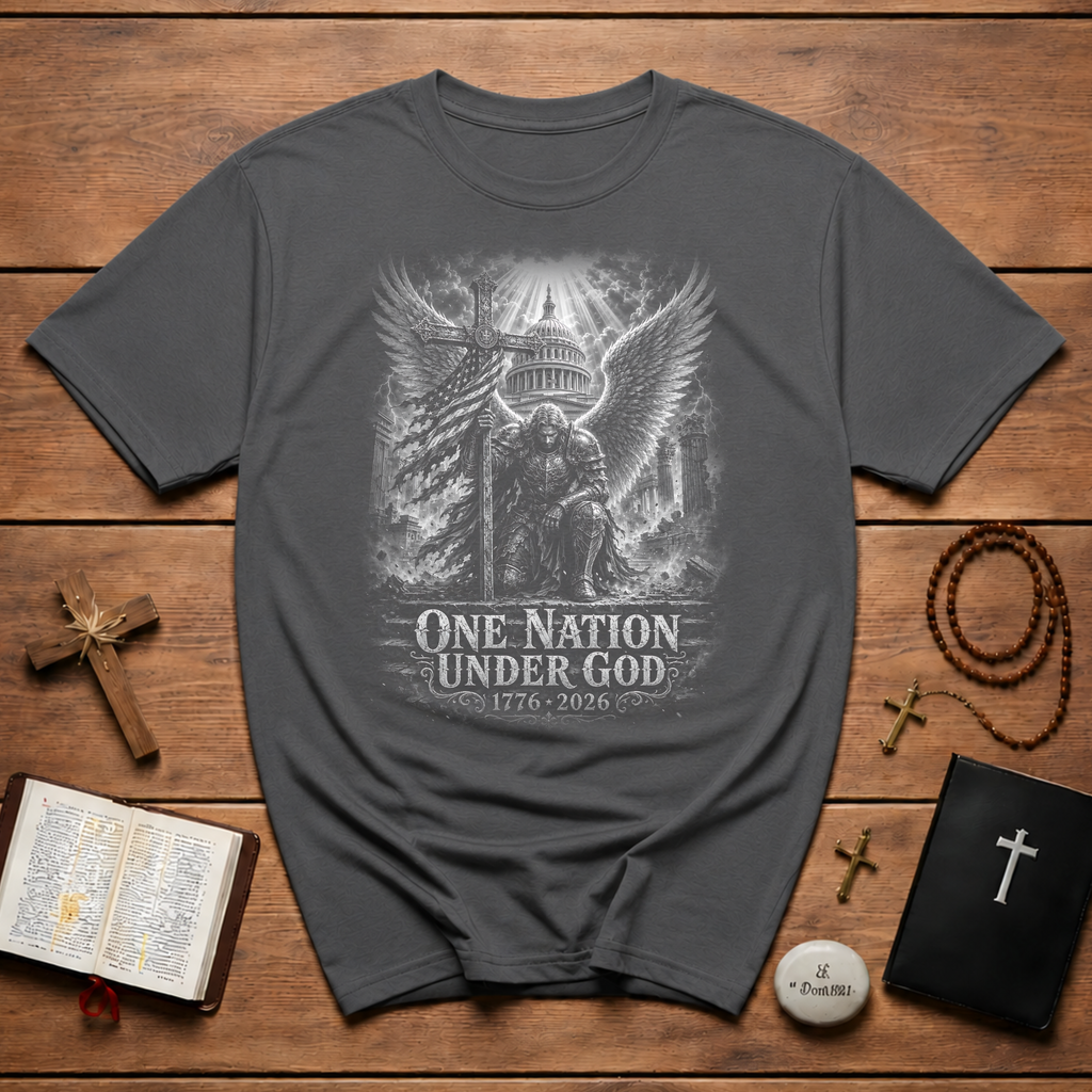 One Nation Under God 1776 2026 Christian Patriotic Archangel Warrior American Faith Freedom T-Shirt