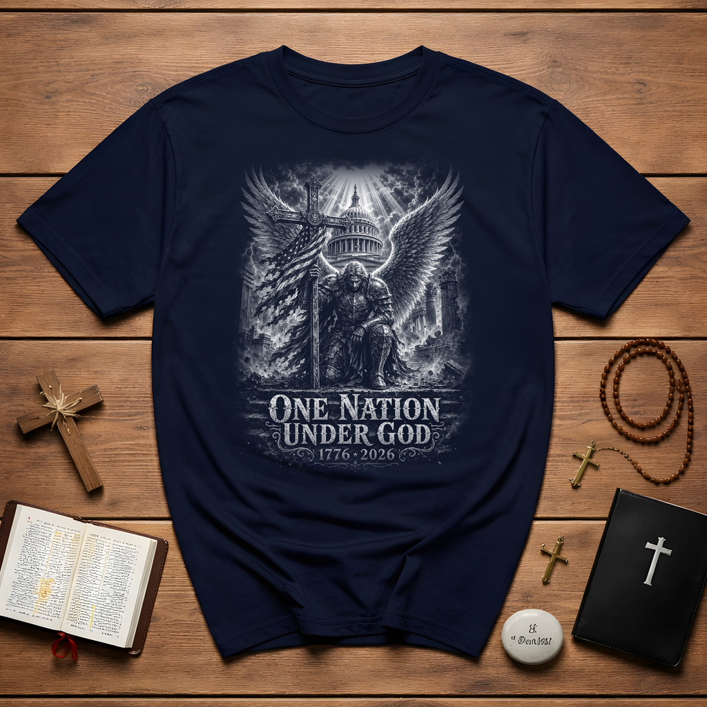 One Nation Under God 1776 2026 Christian Patriotic Archangel Warrior American Faith Freedom T-Shirt