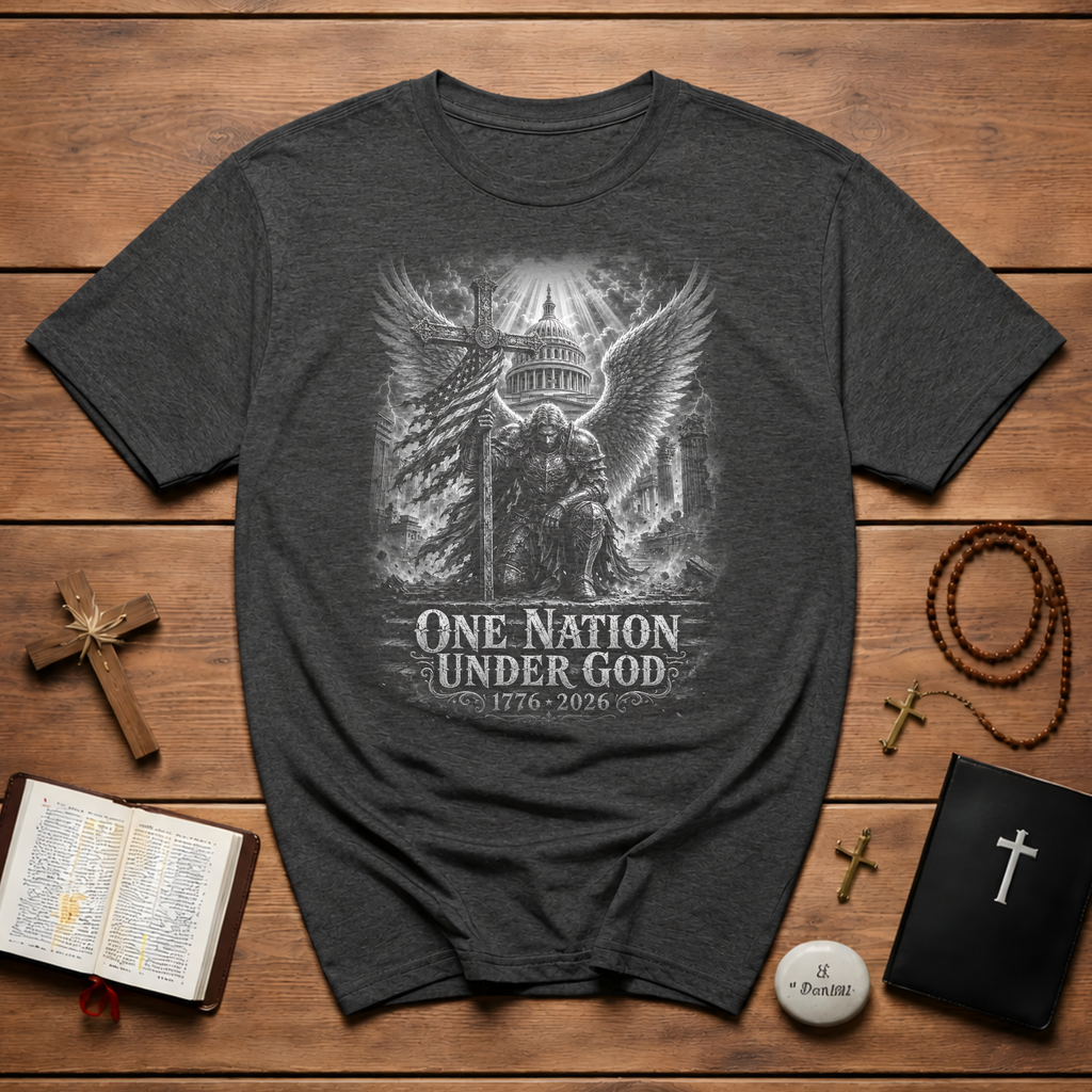 One Nation Under God 1776 2026 Christian Patriotic Archangel Warrior American Faith Freedom T-Shirt