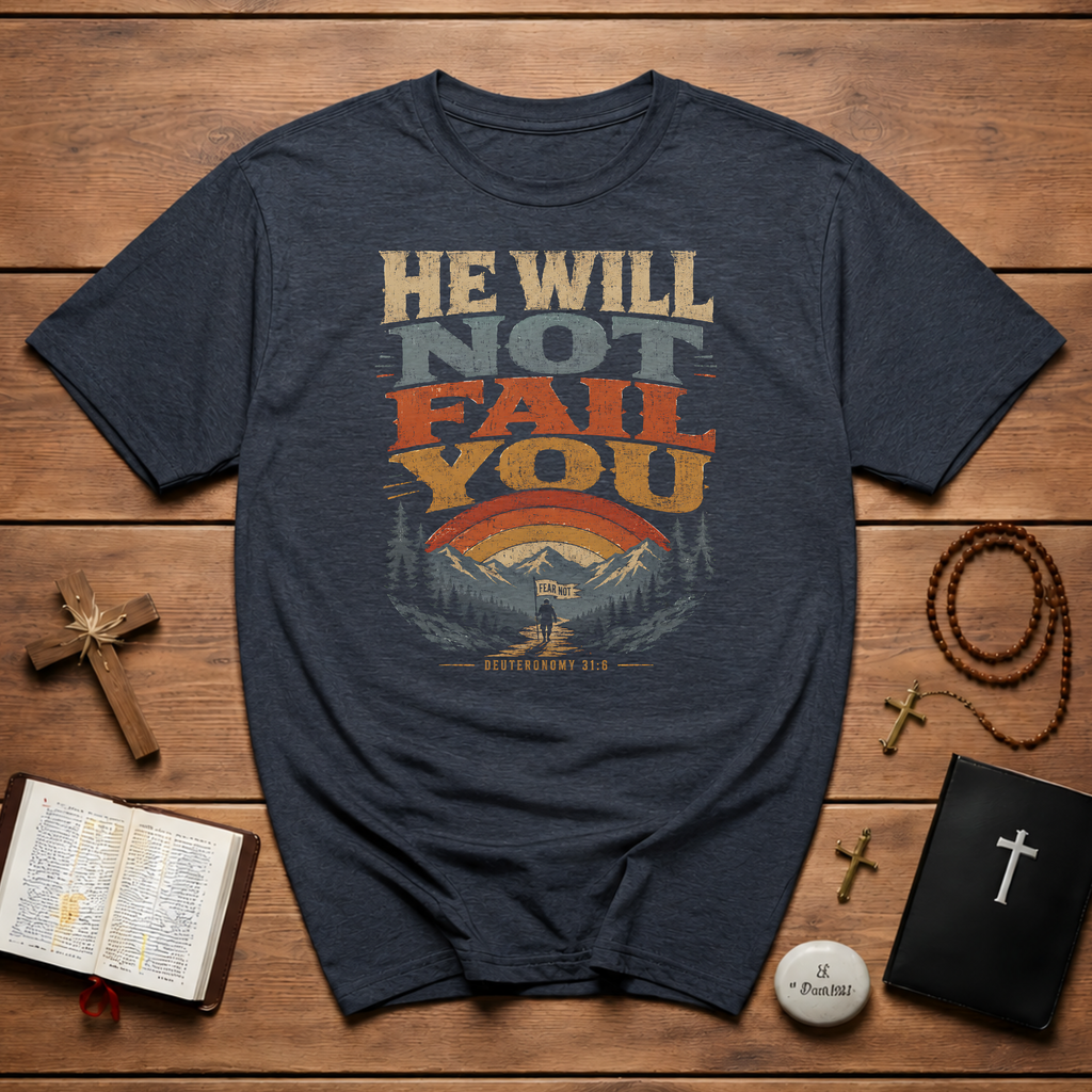 He Will Not Fail You Fear Not Deuteronomy 31 6 Christian Mountain Hiking Bible Verse T-Shirt