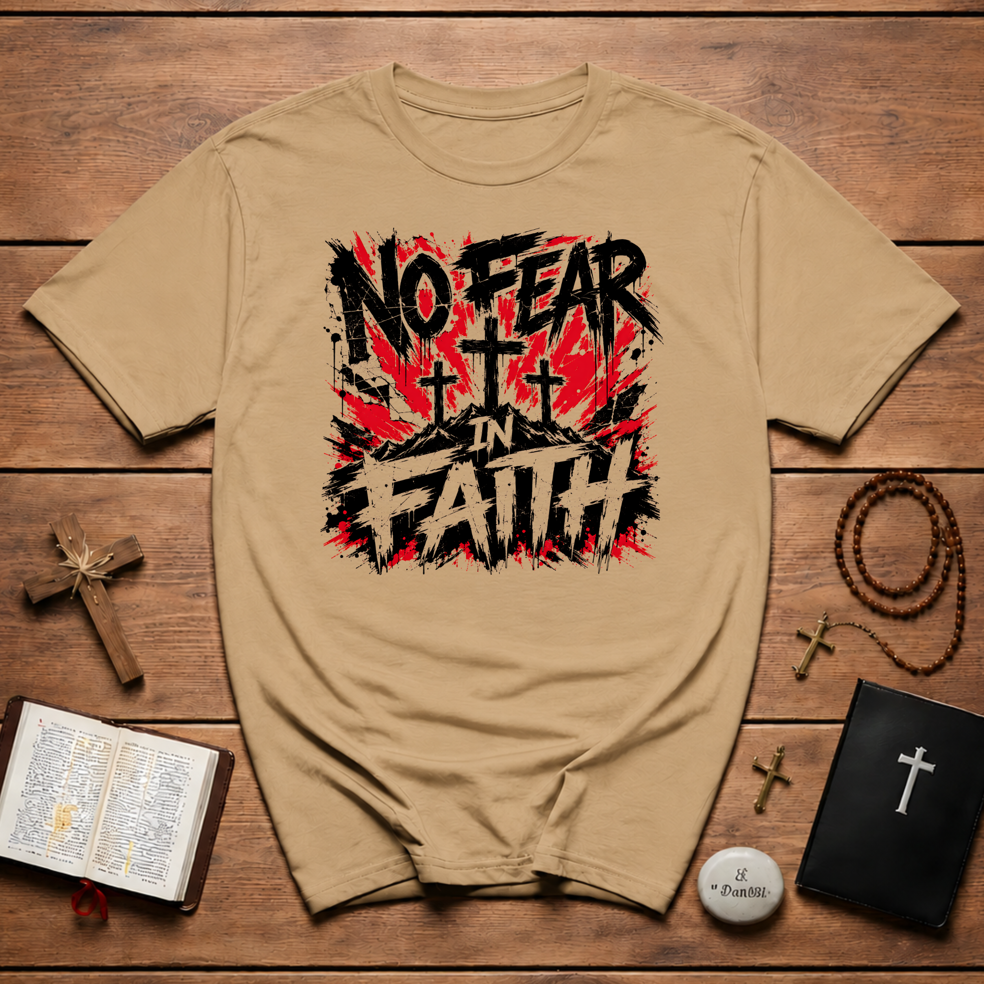 No Fear In Faith God Over All Romans 8 31 Christian Cross Victory T-Shirt