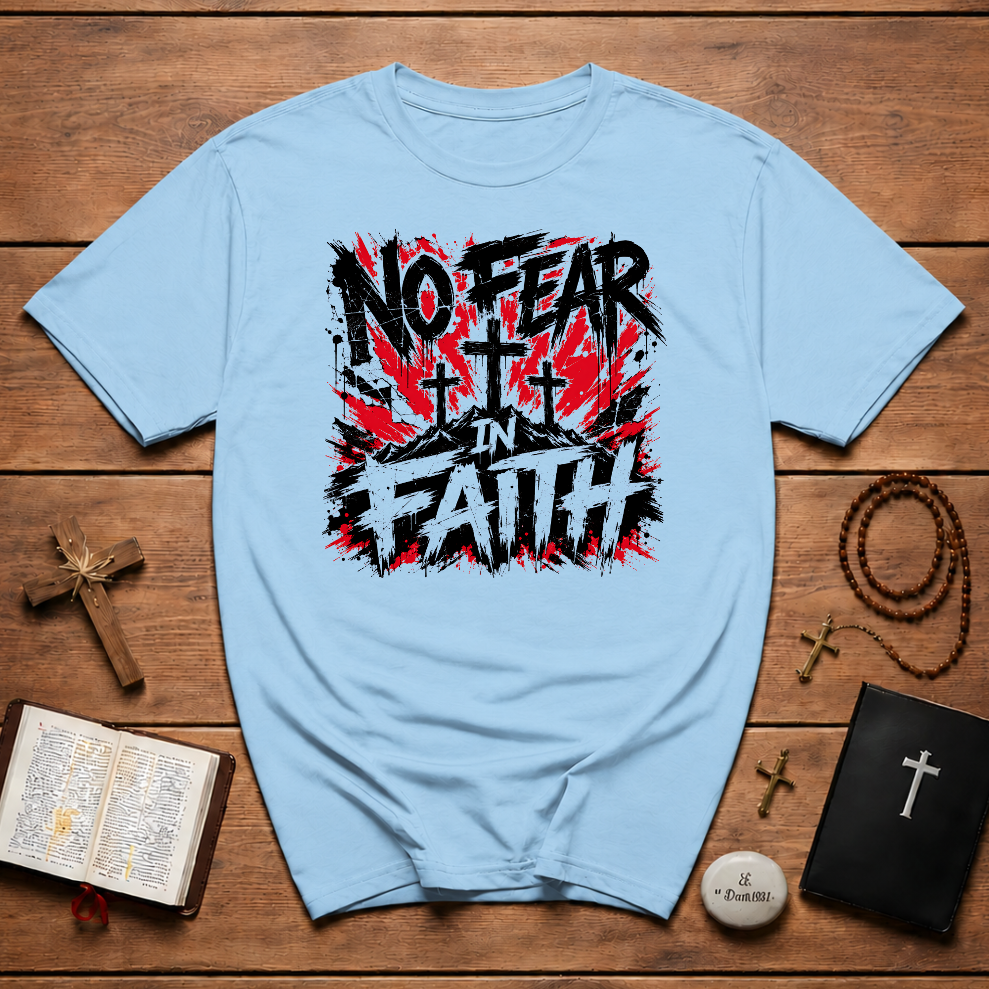 No Fear In Faith God Over All Romans 8 31 Christian Cross Victory T-Shirt
