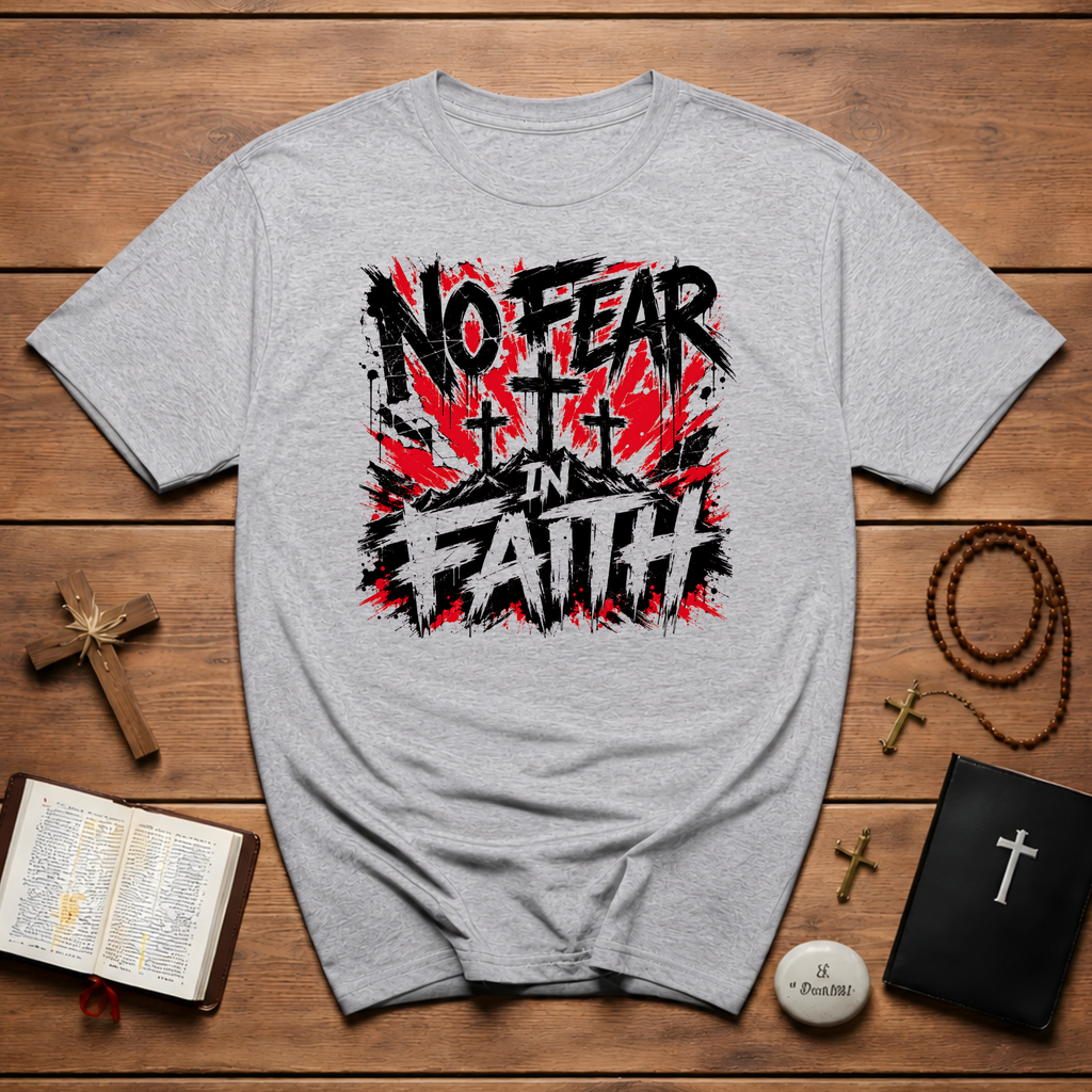 No Fear In Faith God Over All Romans 8 31 Christian Cross Victory T-Shirt