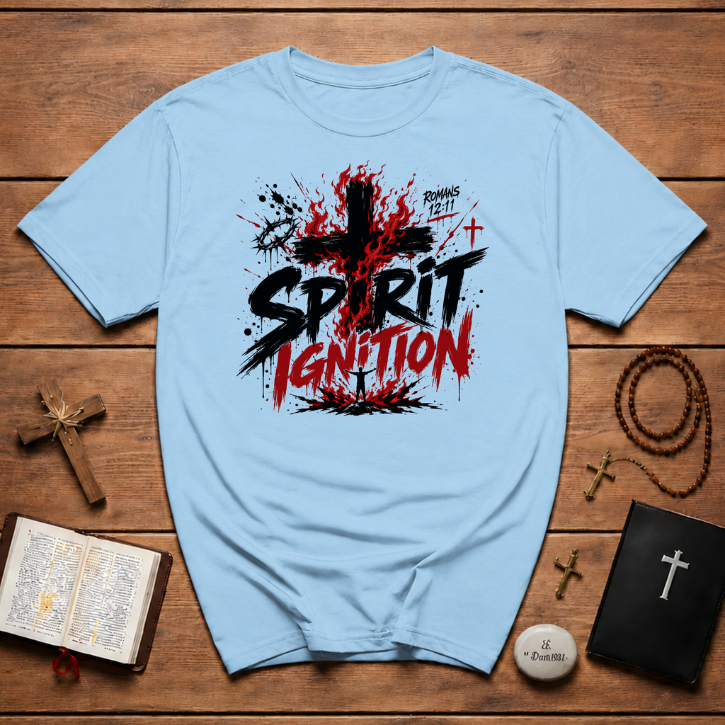 Spirit Ignition Romans 12 11 Fiery Christian Cross Worship Revival Faith T-Shirt