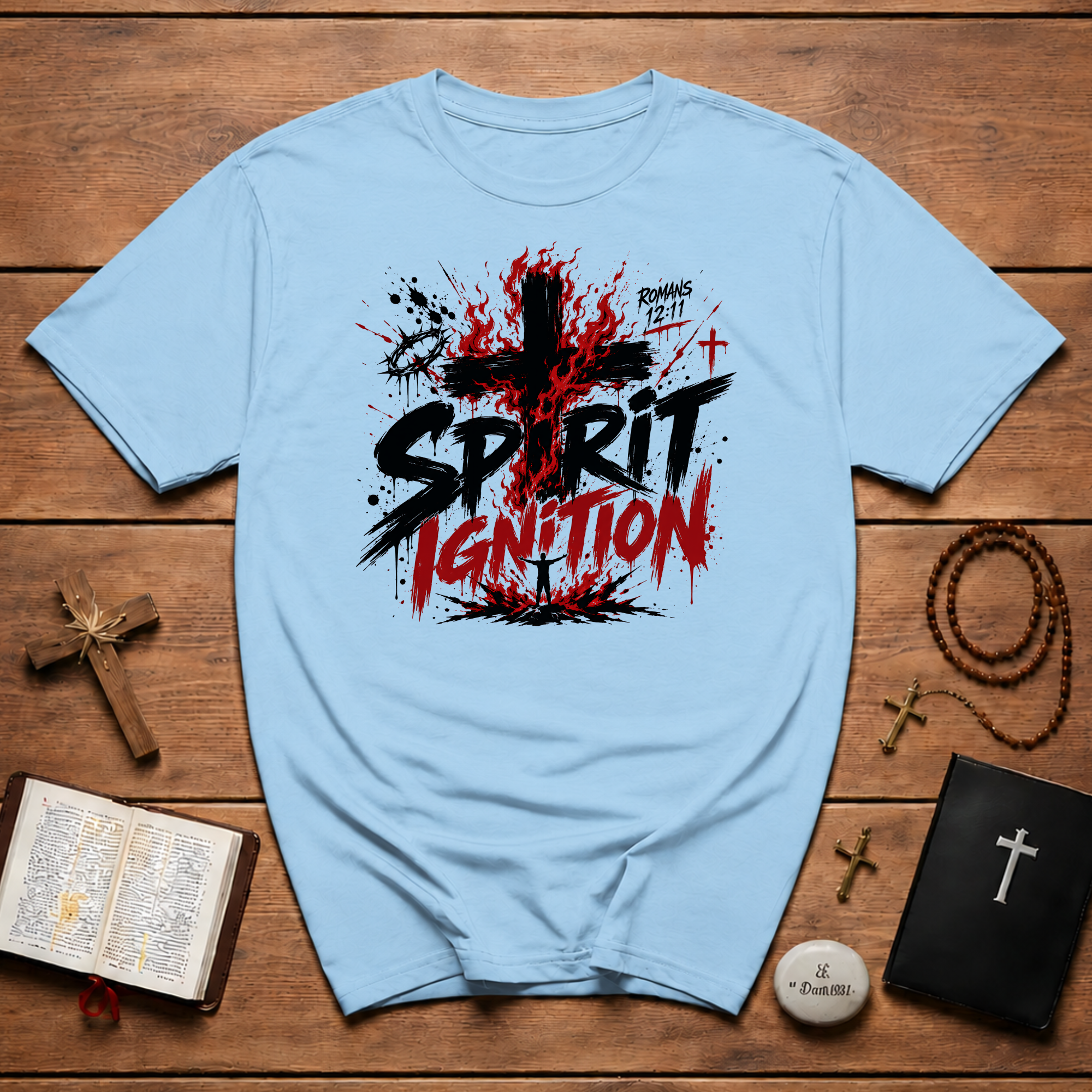 Spirit Ignition Romans 12 11 Fiery Christian Cross Worship Revival Faith T-Shirt