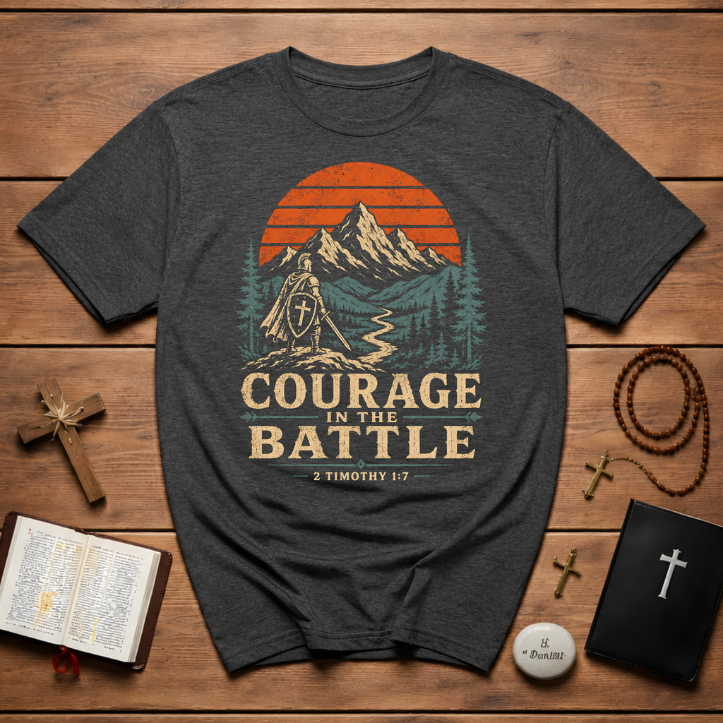 Courage In The Battle 2 Timothy 1 7 Christian Warrior Scripture For Spiritual Strength And Bold Faith T-Shirt