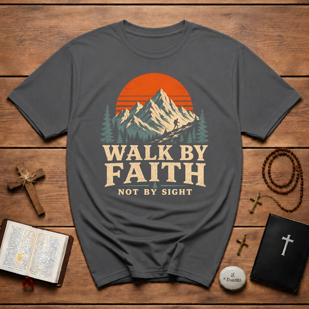 Walk By Faith Not By Sight Christian Hiking Mountain Bible Verse Outdoors T-Shirt