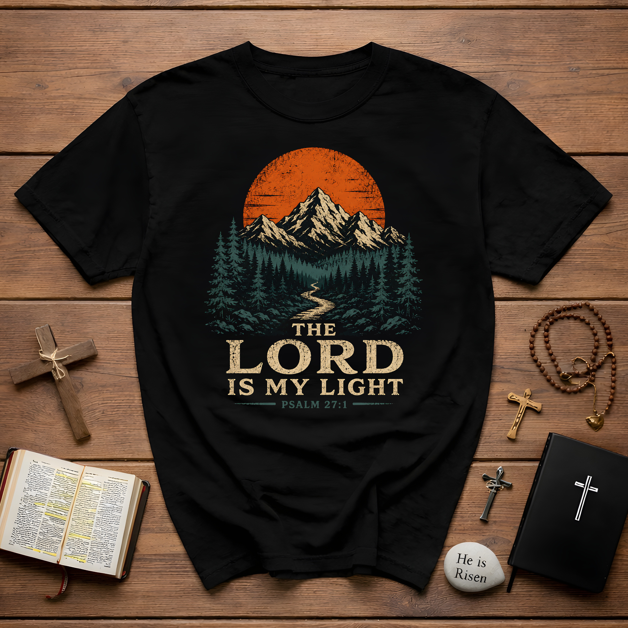 The Lord Is My Light Psalm 27 1 Christian Mountain Sunset Hiking Faith Landscape Artwork T-Shirt