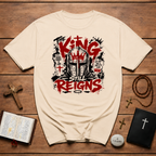 The King Still Reigns Christian Warrior Jesus Christ Is Lord Revelation 1 8 T-Shirt