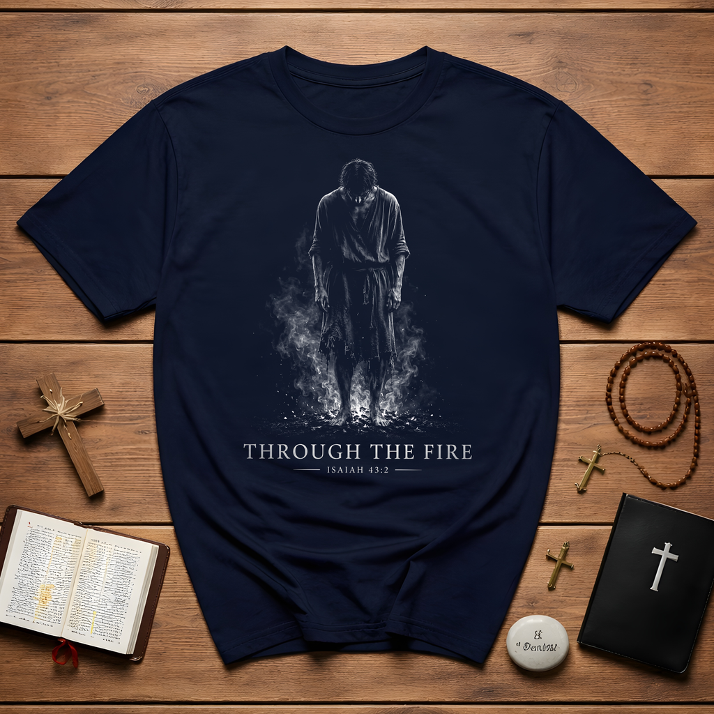 Through The Fire Isaiah 43 2 Christian Scripture Bible Verse Faith Artwork For Trials And Spiritual Strength T-Shirt