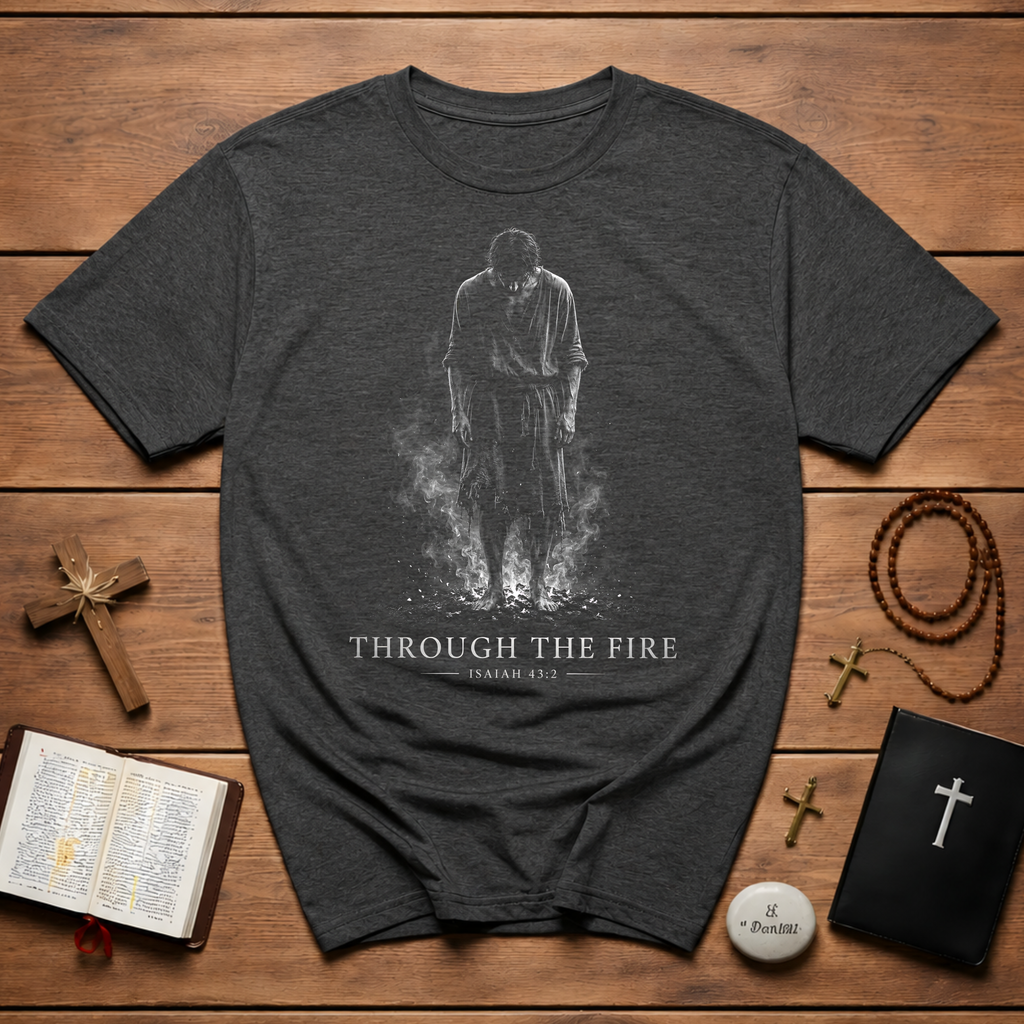 Through The Fire Isaiah 43 2 Christian Scripture Bible Verse Faith Artwork For Trials And Spiritual Strength T-Shirt