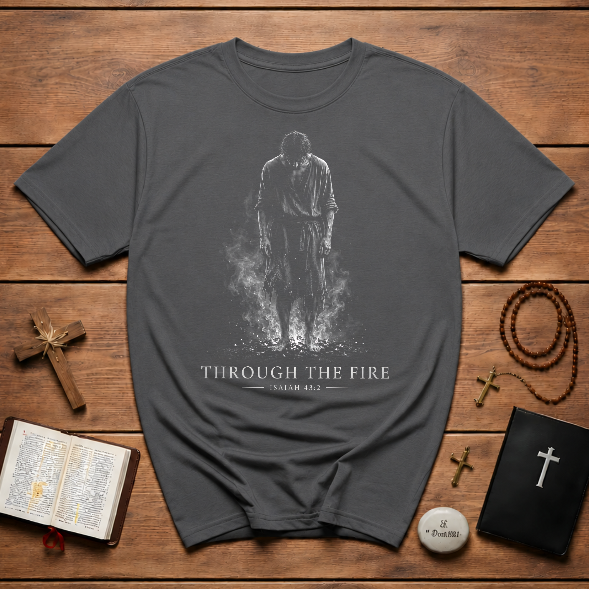 Through The Fire Isaiah 43 2 Christian Scripture Bible Verse Faith Artwork For Trials And Spiritual Strength T-Shirt