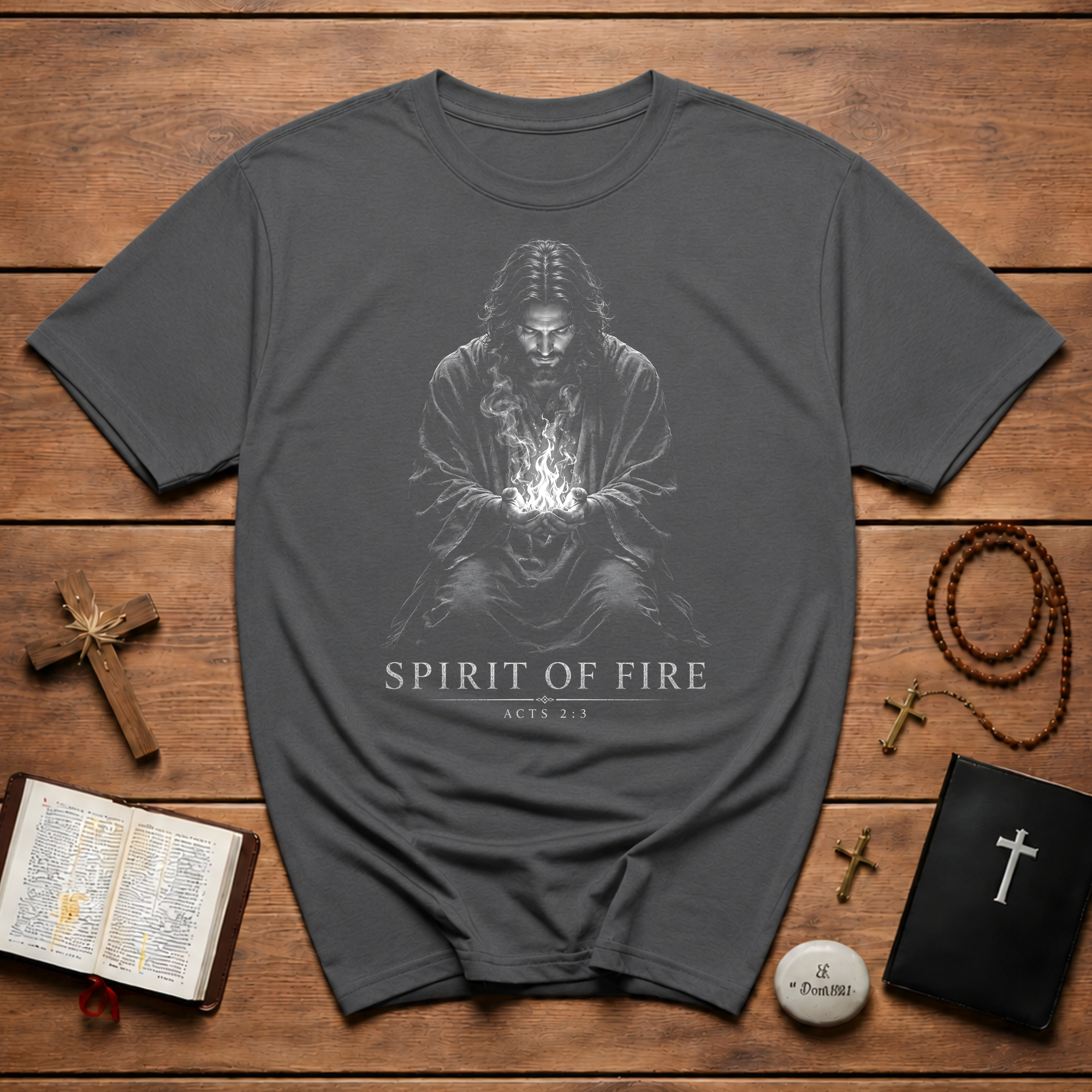 Spirit Of Fire Acts 2 3 Jesus With Holy Spirit Flame Christian Faith Artwork T-Shirt