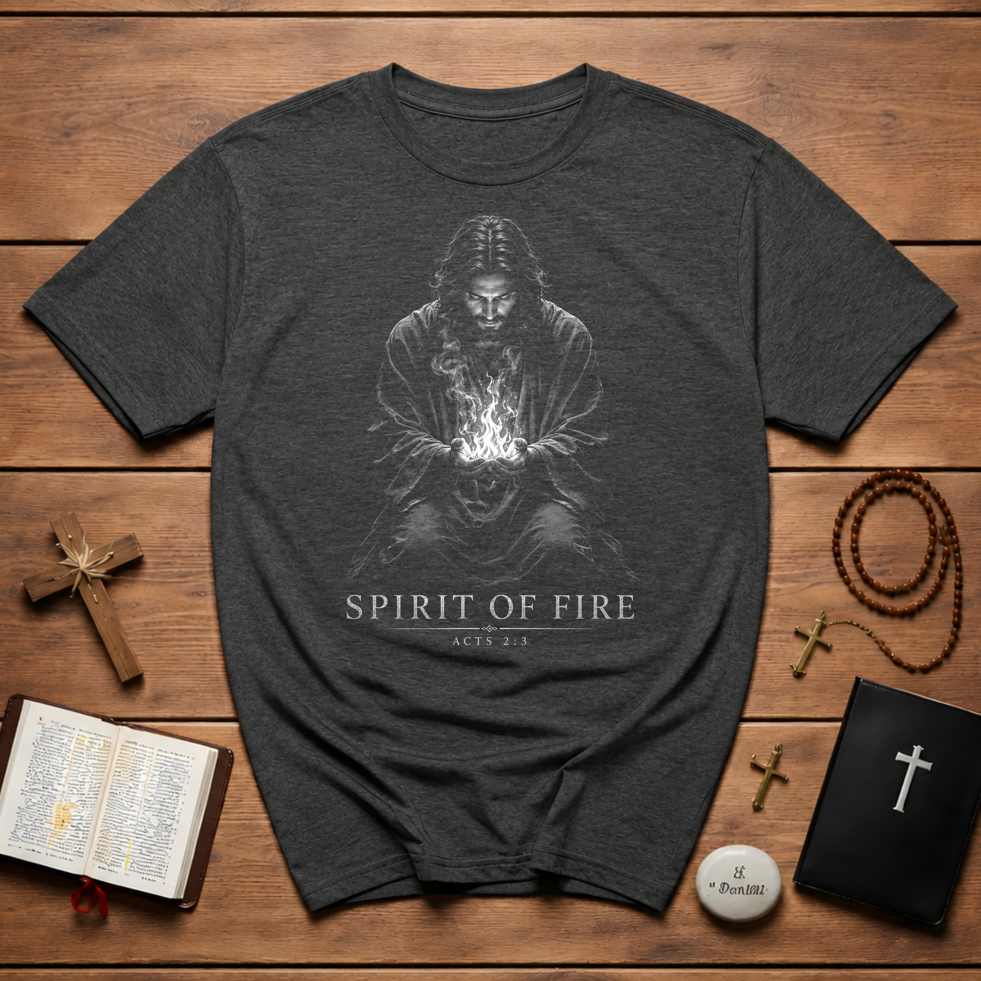 Spirit Of Fire Acts 2 3 Jesus With Holy Spirit Flame Christian Faith Artwork T-Shirt