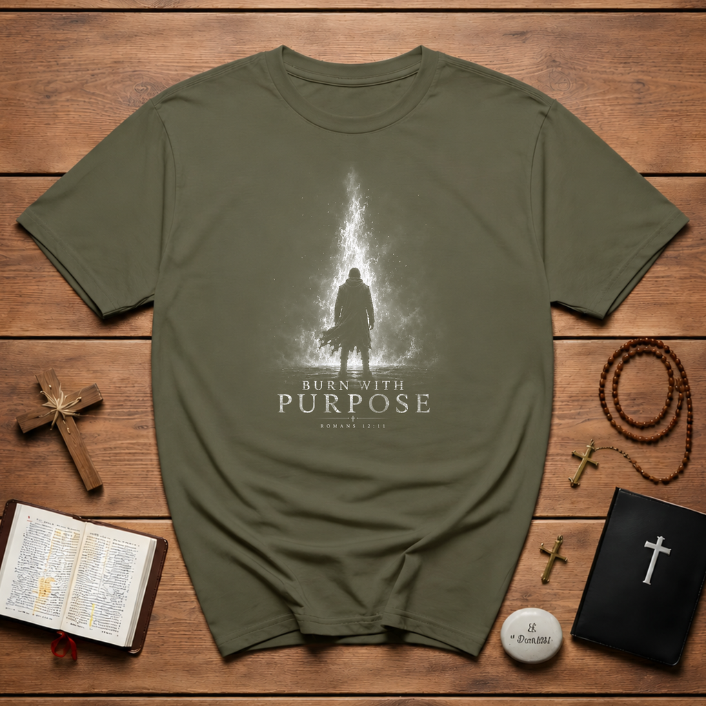 Burn With Purpose Romans 12 11 Christian Fire Scripture Verse Faith Motivation T-Shirt