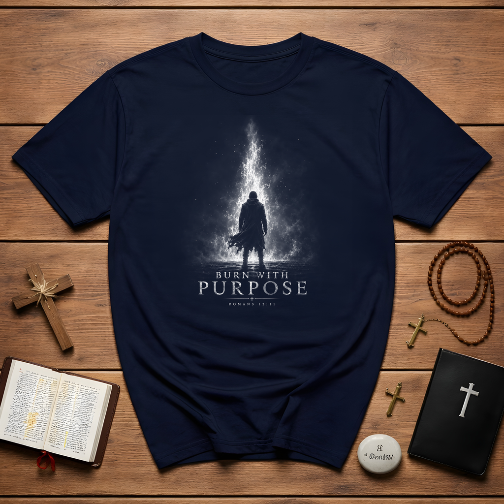 Burn With Purpose Romans 12 11 Christian Fire Scripture Verse Faith Motivation T-Shirt