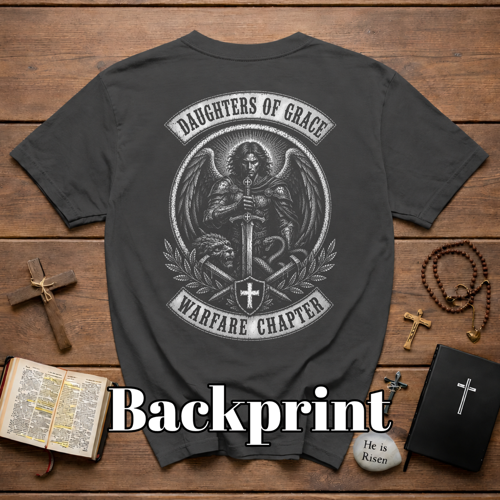 Daughters Of Grace Warfare Chapter Christian Warrior Angel Sword Lion Serpent Spiritual Battle Faith T-Shirt